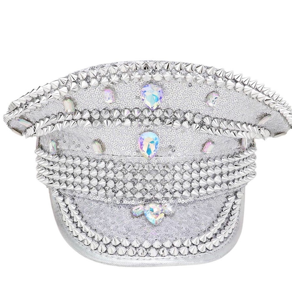 Rhinestone Pointed Spike Studded Captain Hat